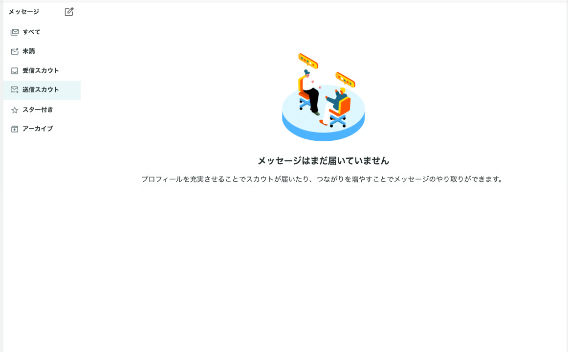 元公式リクルーターのメッセージ画面(送信スカウト非表示)